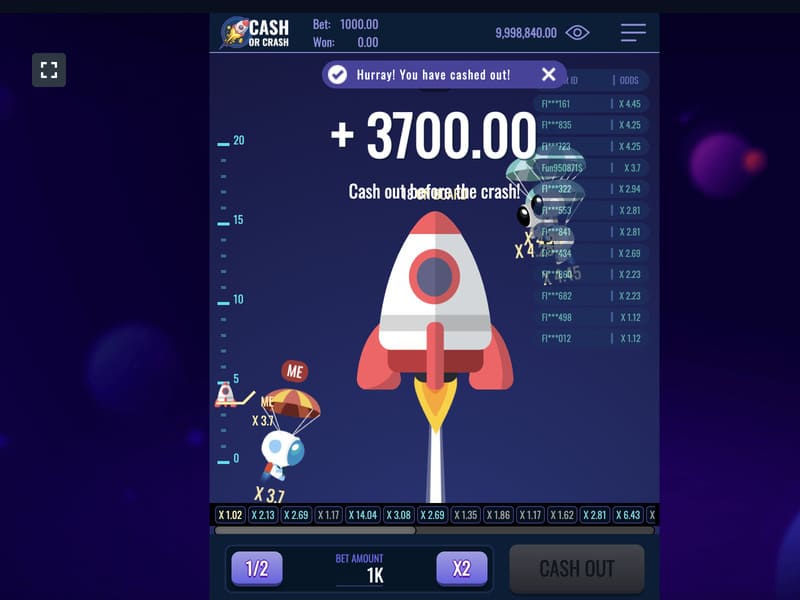 Probabilité de gagner de l'argent réel à Cash or Crash