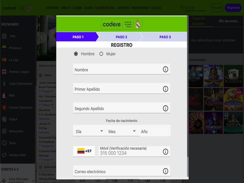 S'inscrire sur le site officiel du casino en ligne Codere